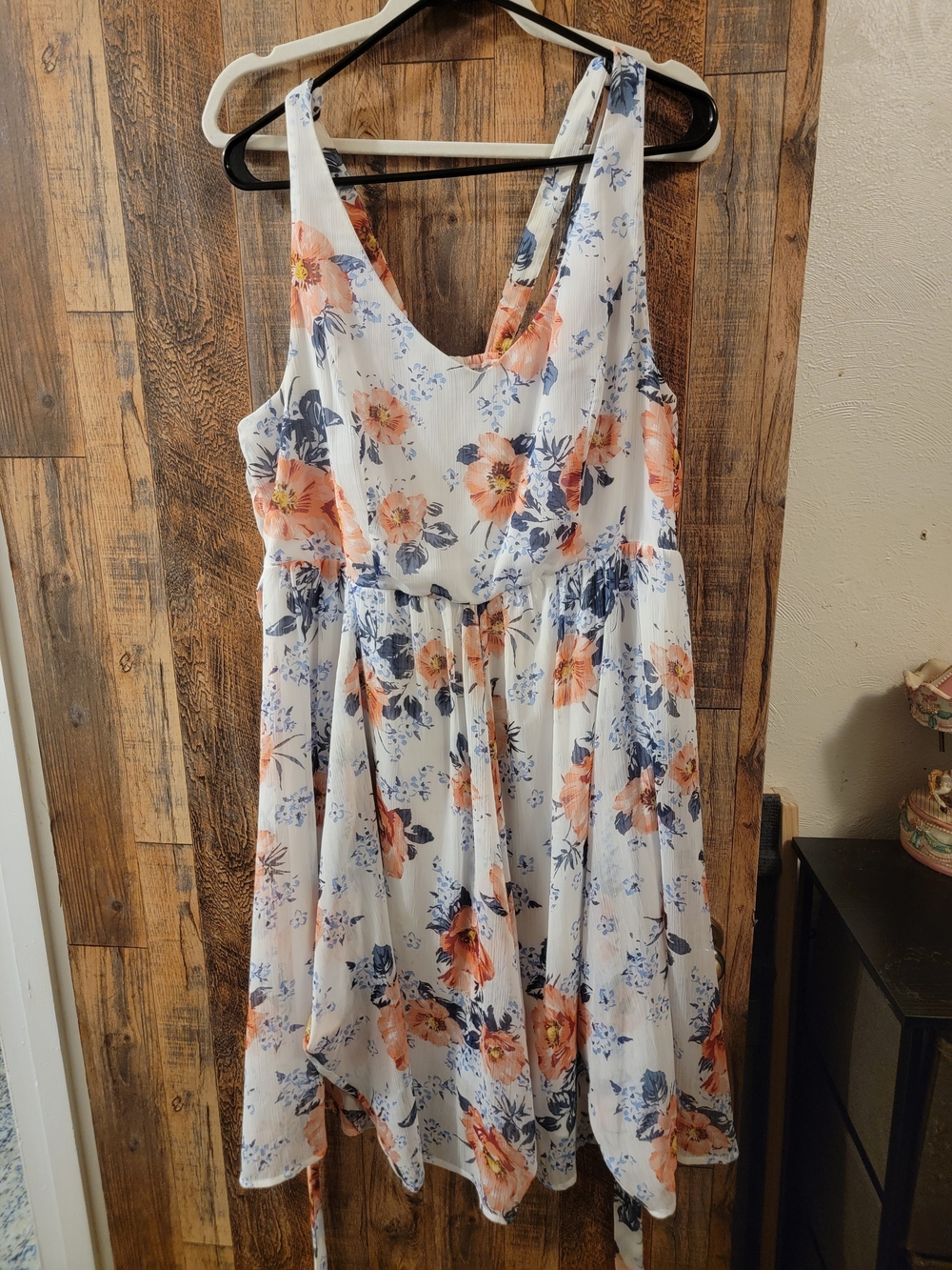 torrid White Midi Dress with Peach and Navy Floral Print